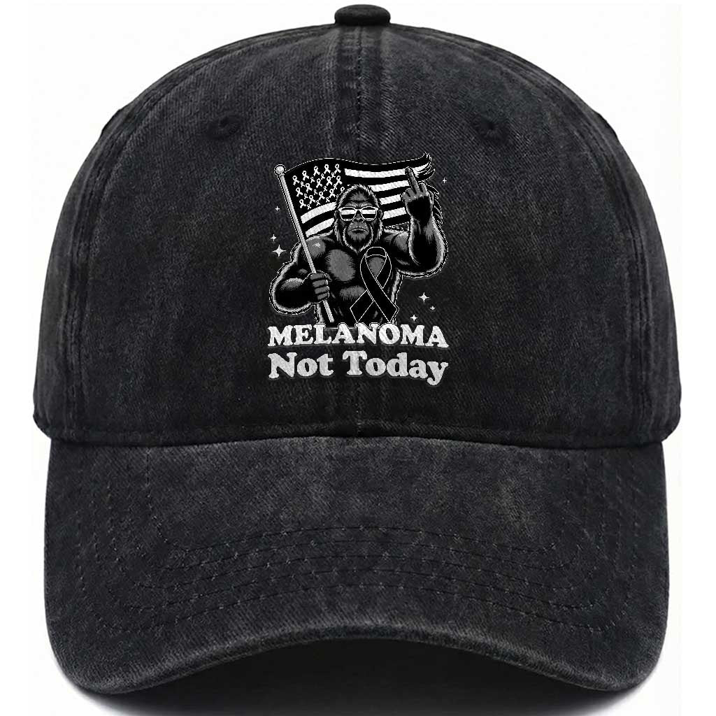 Bigfoot Black Ribbon Washed Cotton Baseball Cap Not Today Melanoma Awareness Gift