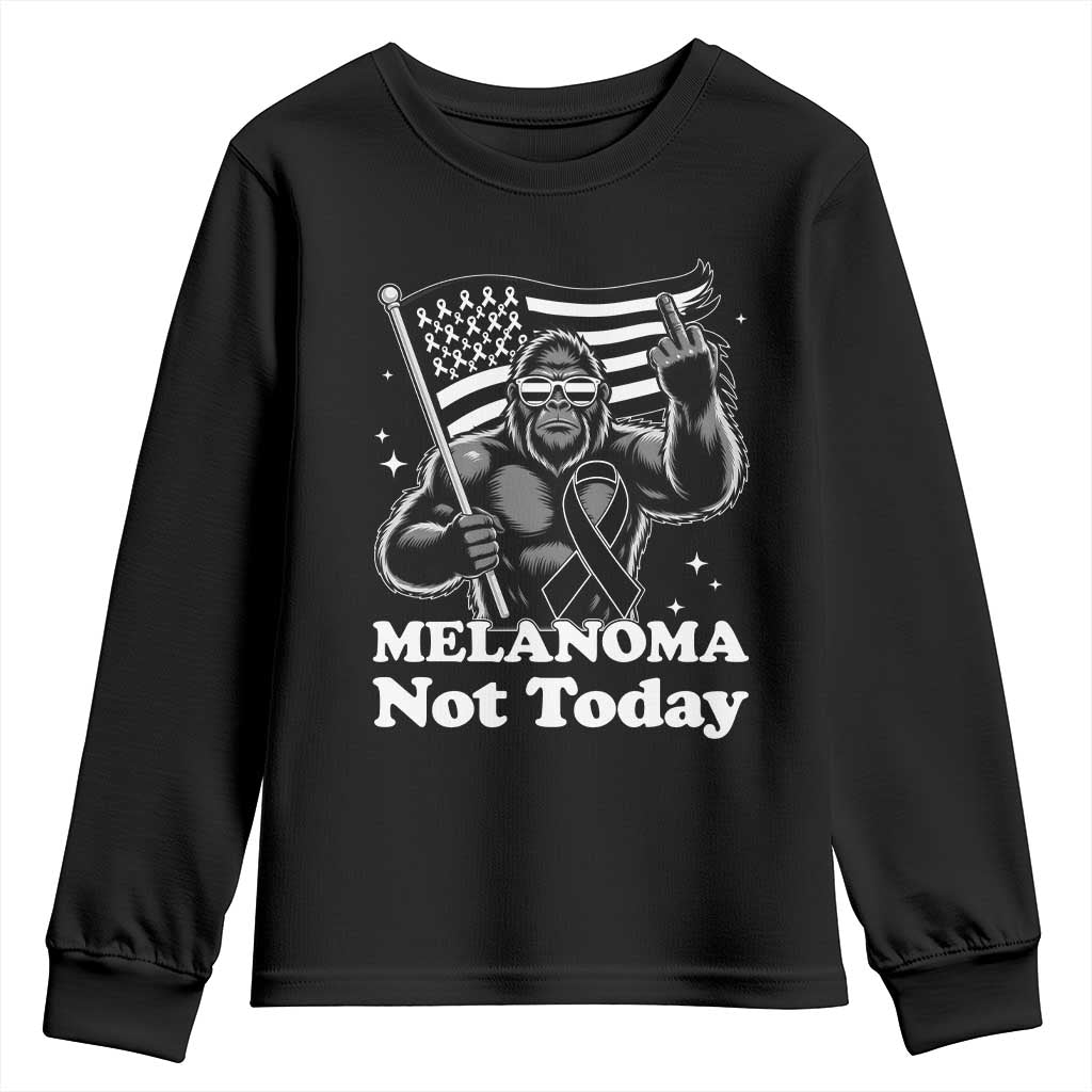 Bigfoot Black Ribbon Youth Sweatshirt Not Today Melanoma Awareness Gift