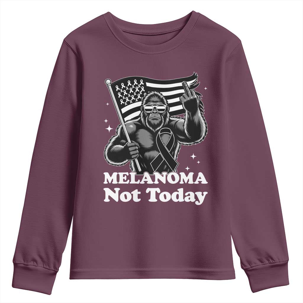 Bigfoot Black Ribbon Youth Sweatshirt Not Today Melanoma Awareness Gift