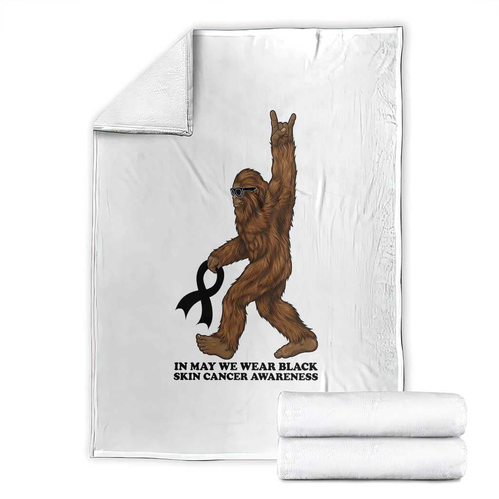 Funny Bigfoot Skin Cancer Support Throw Blanket In May We Wear Black