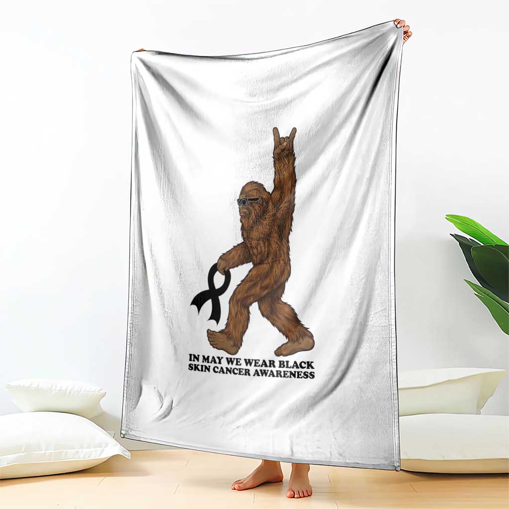 Funny Bigfoot Skin Cancer Support Throw Blanket In May We Wear Black