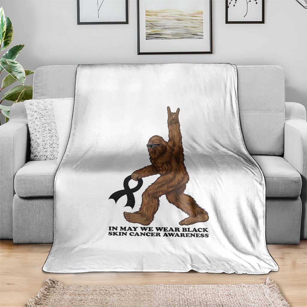 Funny Bigfoot Skin Cancer Support Throw Blanket In May We Wear Black