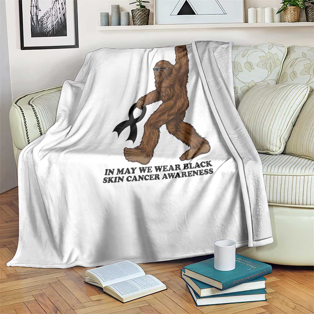 Funny Bigfoot Skin Cancer Support Throw Blanket In May We Wear Black