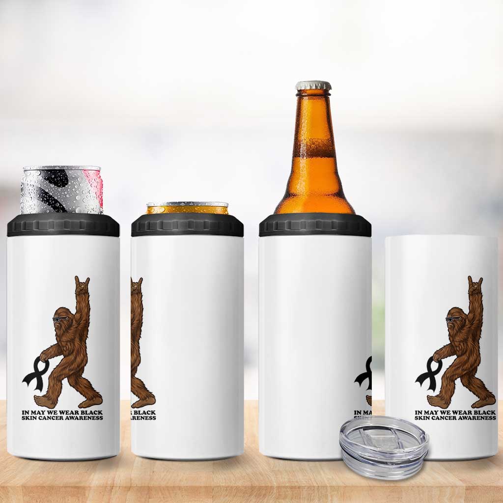 Funny Bigfoot Skin Cancer Support 4 in 1 Can Cooler Tumbler In May We Wear Black