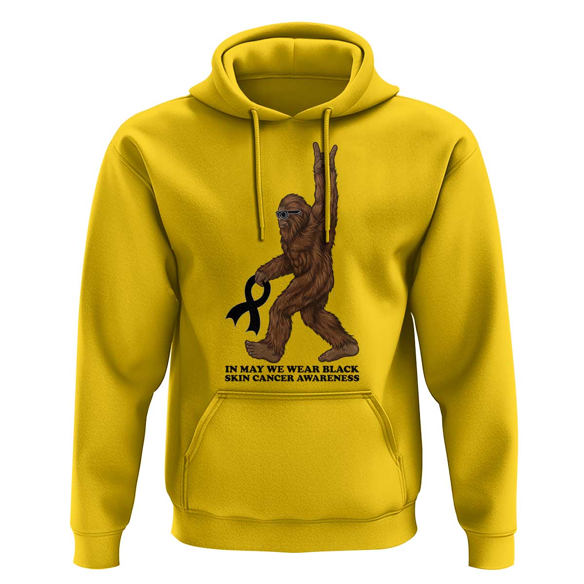 Funny Bigfoot Skin Cancer Support Hoodie In May We Wear Black