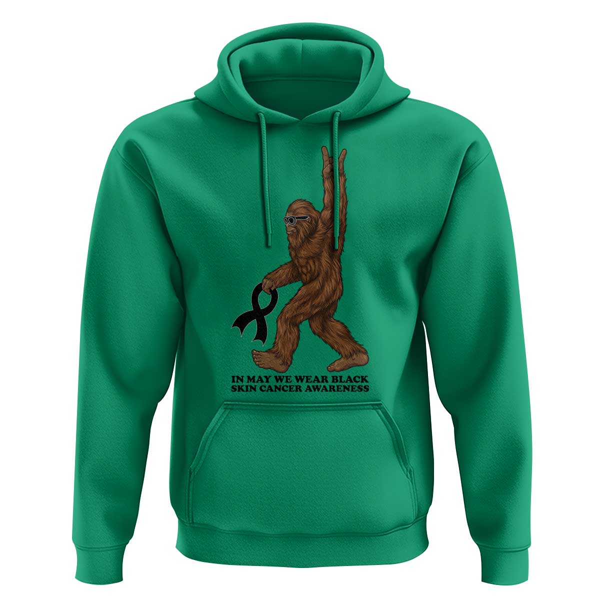 Funny Bigfoot Skin Cancer Support Hoodie In May We Wear Black