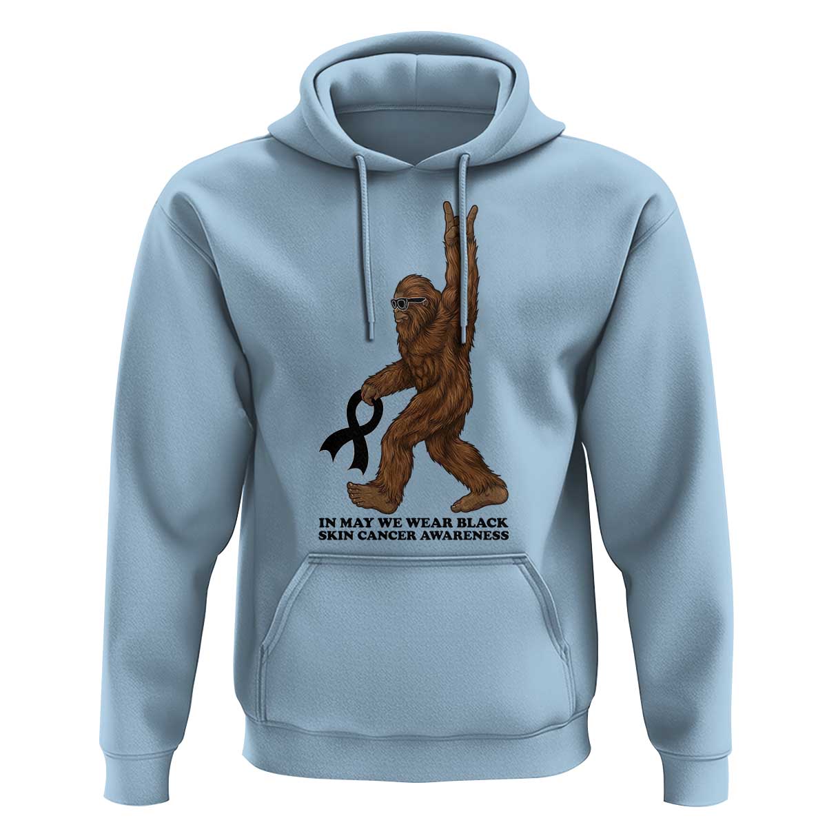Funny Bigfoot Skin Cancer Support Hoodie In May We Wear Black