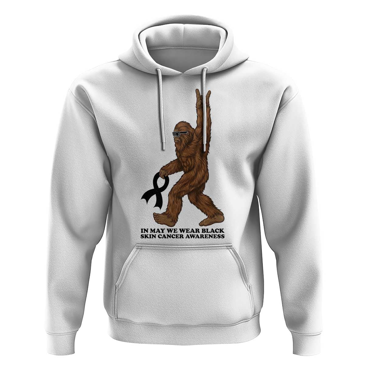 Funny Bigfoot Skin Cancer Support Hoodie In May We Wear Black