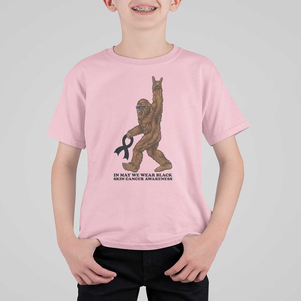Funny Bigfoot Skin Cancer Support T Shirt For Kid In May We Wear Black