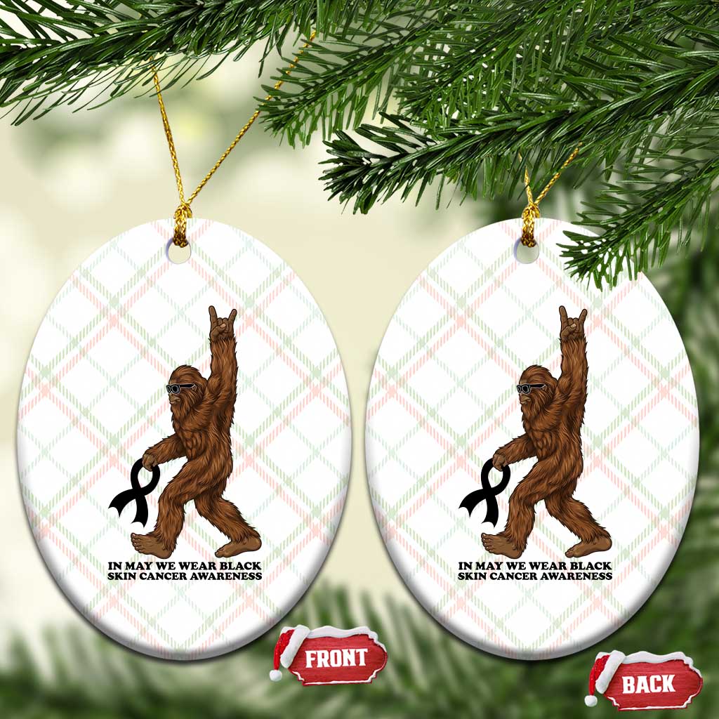 Funny Bigfoot Skin Cancer Support Ceramic Ornament In May We Wear Black