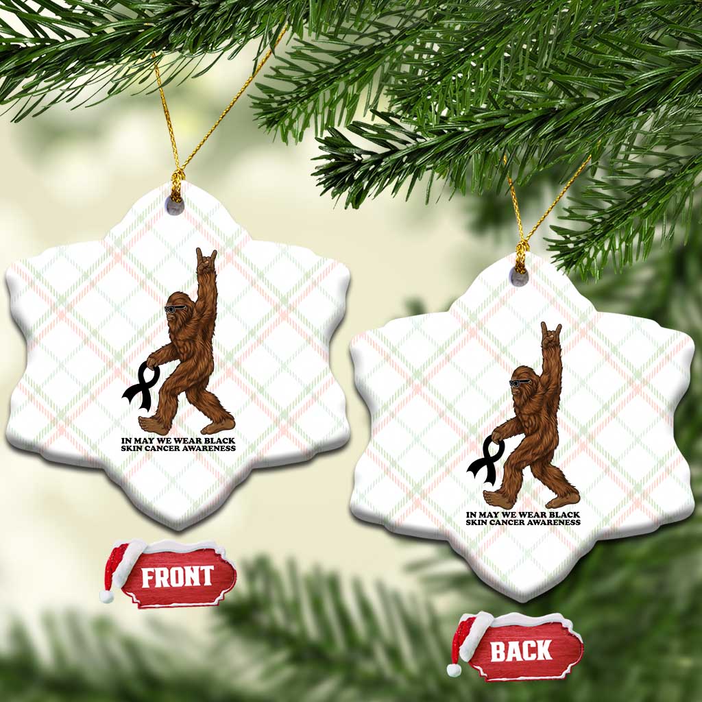 Funny Bigfoot Skin Cancer Support Ceramic Ornament In May We Wear Black