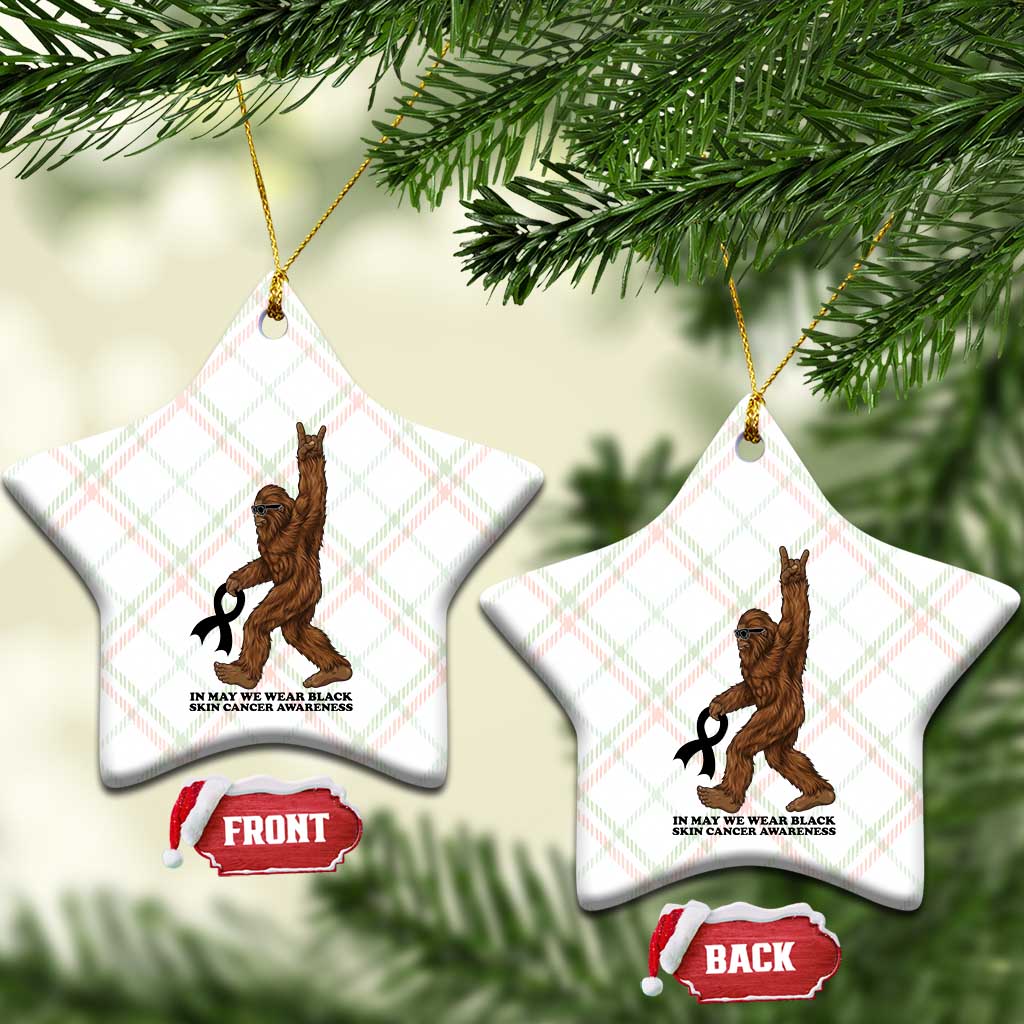 Funny Bigfoot Skin Cancer Support Ceramic Ornament In May We Wear Black