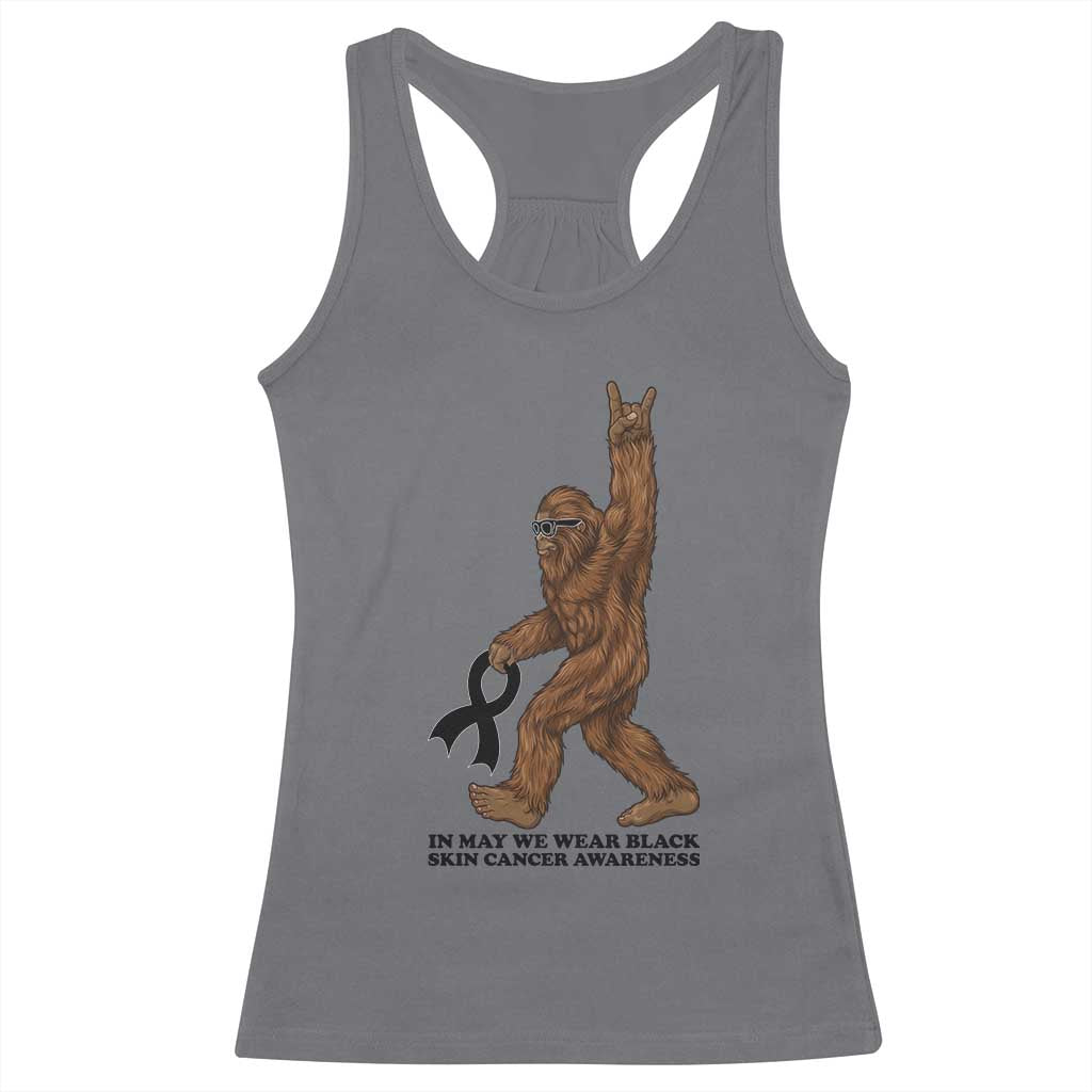 Funny Bigfoot Skin Cancer Support Racerback Tank Top In May We Wear Black