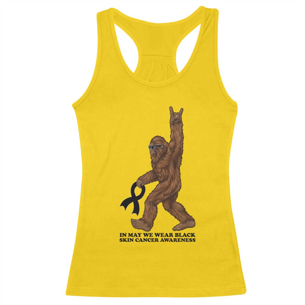 Funny Bigfoot Skin Cancer Support Racerback Tank Top In May We Wear Black
