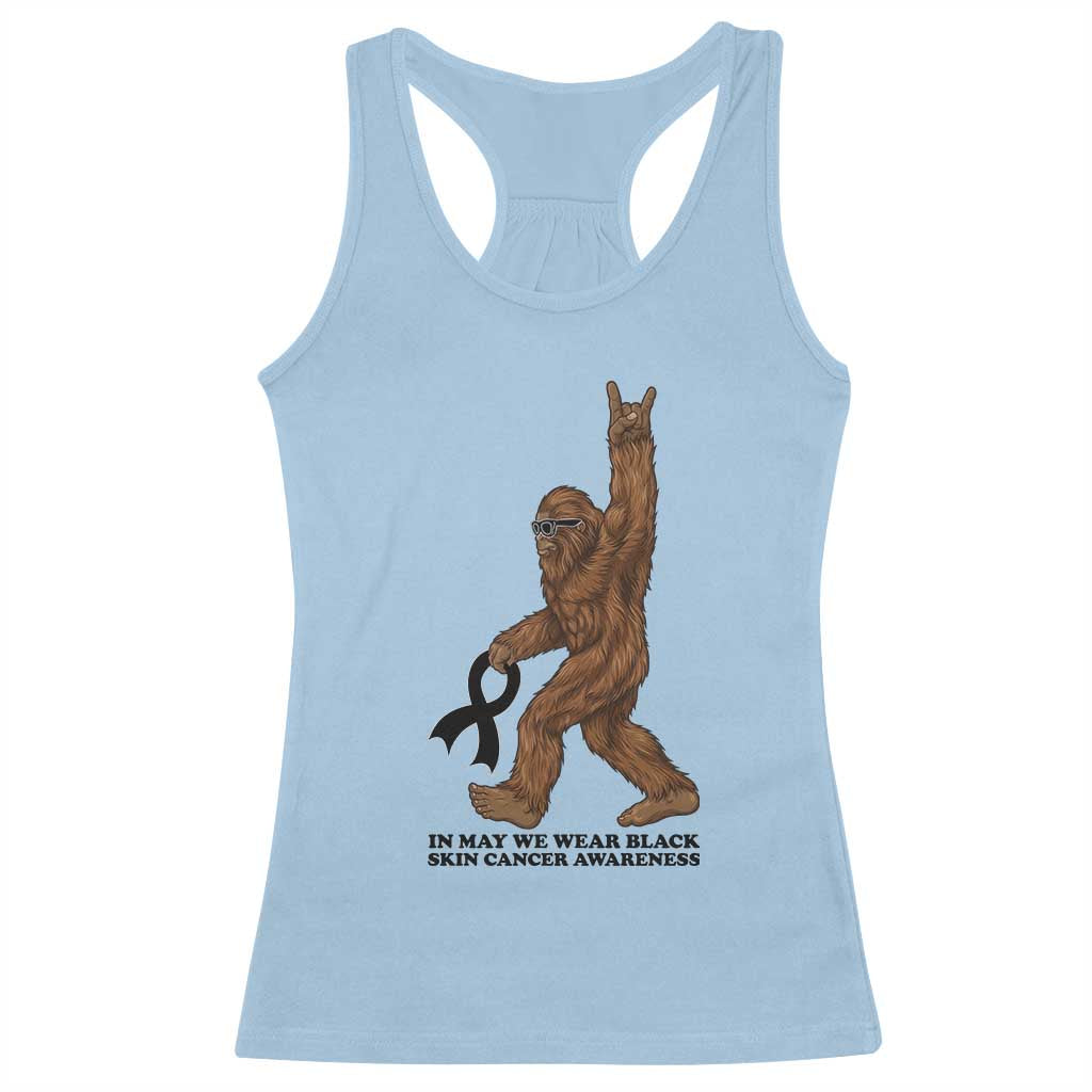 Funny Bigfoot Skin Cancer Support Racerback Tank Top In May We Wear Black