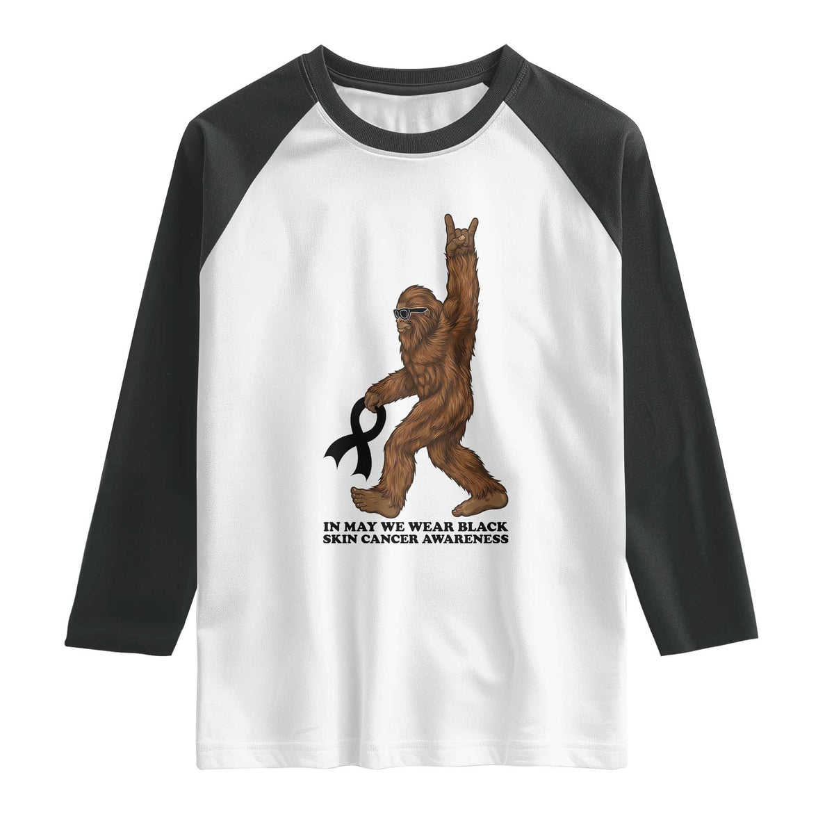 Funny Bigfoot Skin Cancer Support Raglan Shirt In May We Wear Black