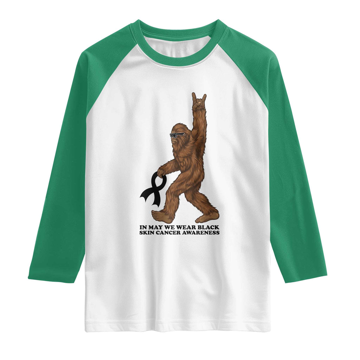 Funny Bigfoot Skin Cancer Support Raglan Shirt In May We Wear Black