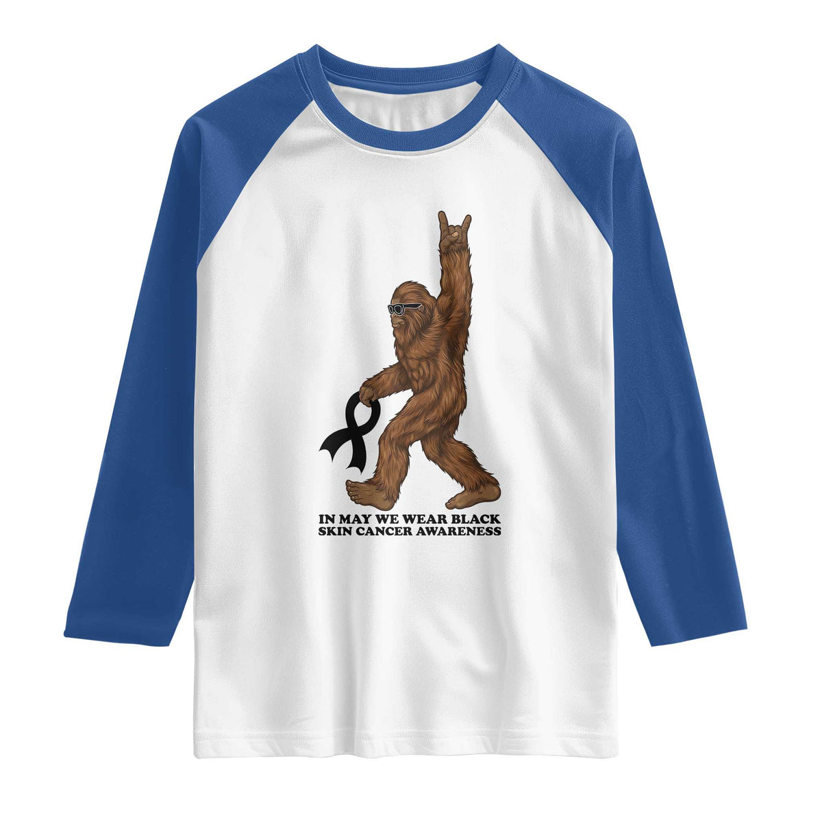 Funny Bigfoot Skin Cancer Support Raglan Shirt In May We Wear Black