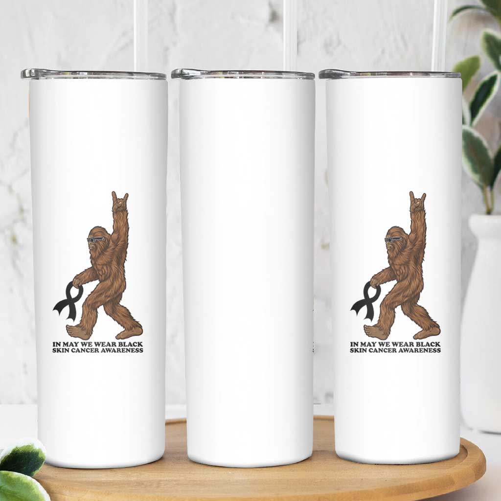 Funny Bigfoot Skin Cancer Support Skinny Tumbler In May We Wear Black