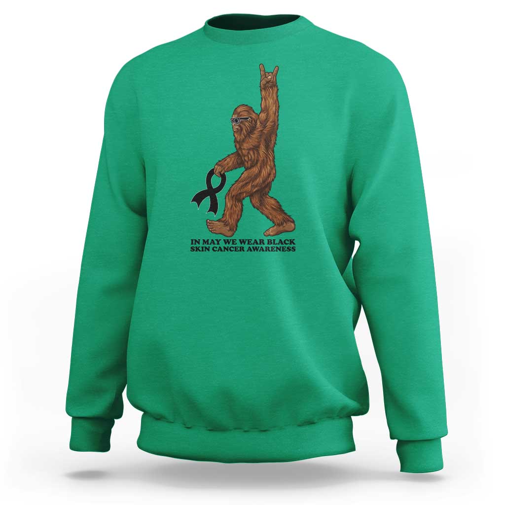 Funny Bigfoot Skin Cancer Support Sweatshirt In May We Wear Black