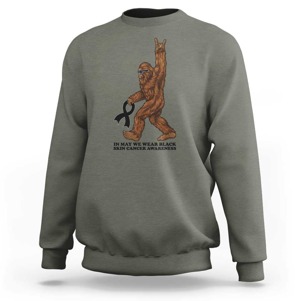 Funny Bigfoot Skin Cancer Support Sweatshirt In May We Wear Black