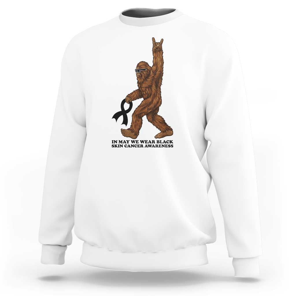 Funny Bigfoot Skin Cancer Support Sweatshirt In May We Wear Black