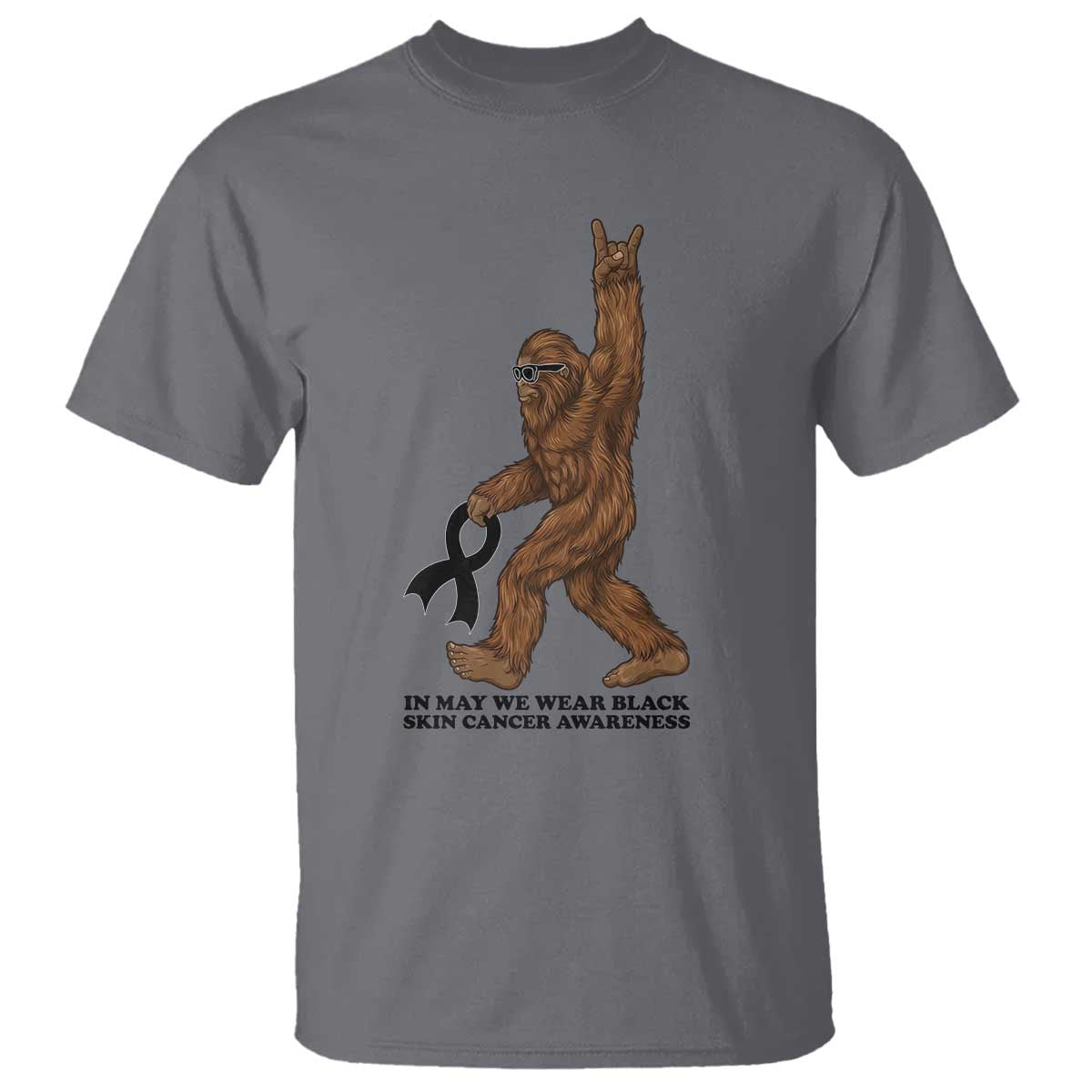 Funny Bigfoot Skin Cancer Support T Shirt In May We Wear Black