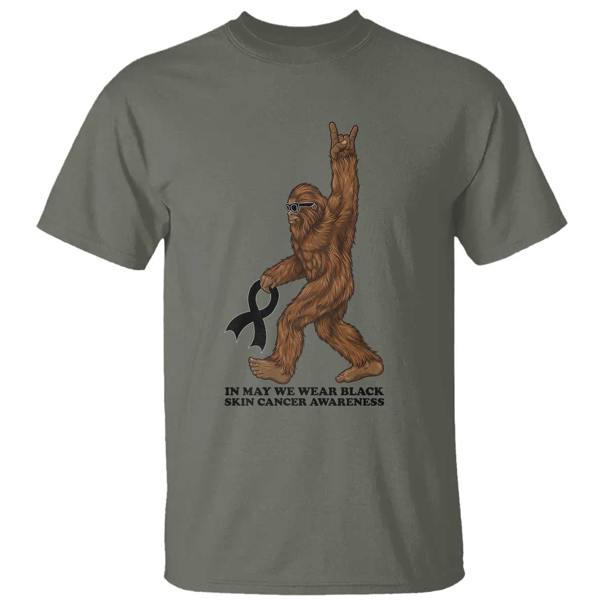 Funny Bigfoot Skin Cancer Support T Shirt In May We Wear Black