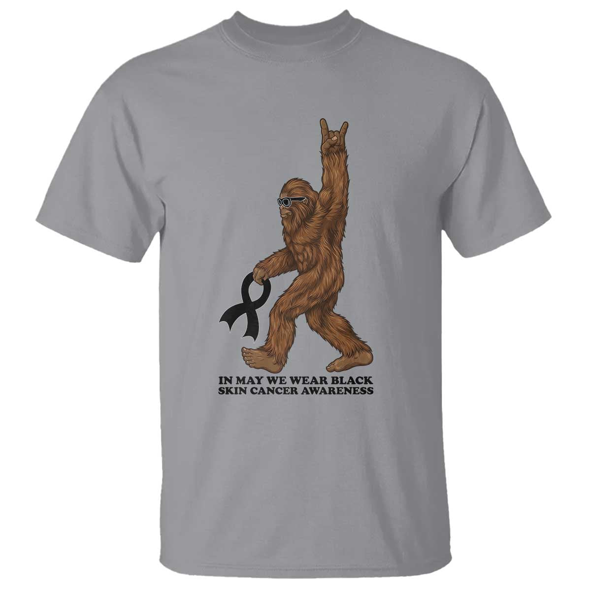 Funny Bigfoot Skin Cancer Support T Shirt In May We Wear Black