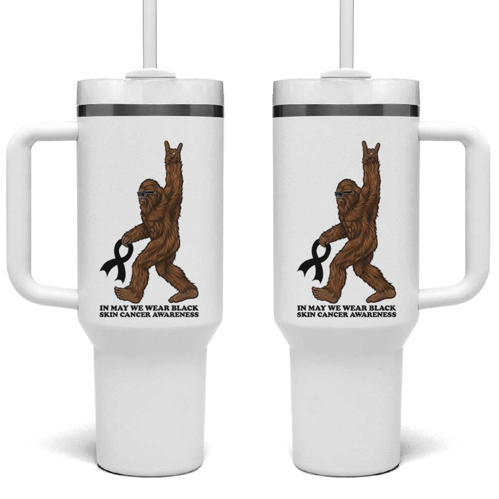 Funny Bigfoot Skin Cancer Support Tumbler With Handle In May We Wear Black
