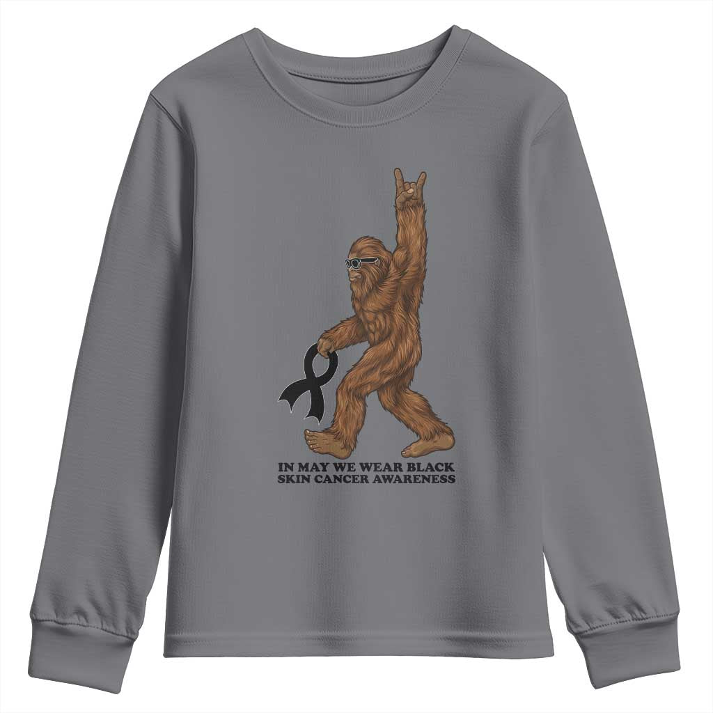 Funny Bigfoot Skin Cancer Support Youth Sweatshirt In May We Wear Black