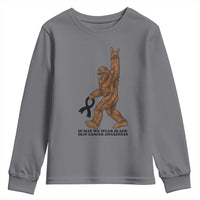Funny Bigfoot Skin Cancer Support Youth Sweatshirt In May We Wear Black