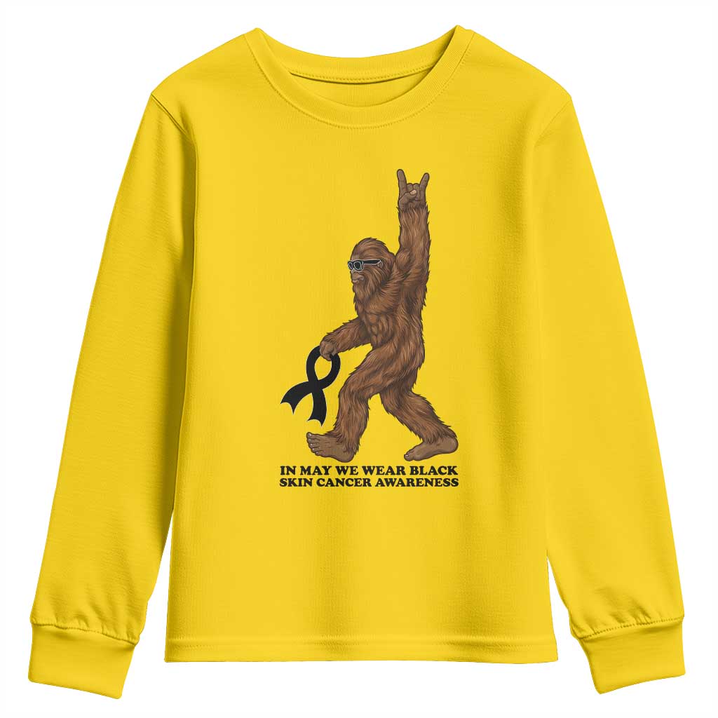 Funny Bigfoot Skin Cancer Support Youth Sweatshirt In May We Wear Black