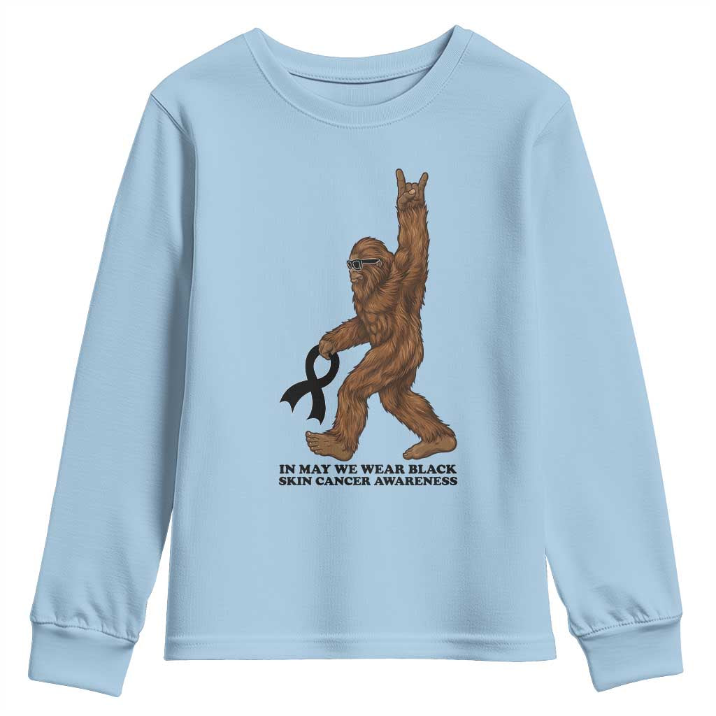 Funny Bigfoot Skin Cancer Support Youth Sweatshirt In May We Wear Black
