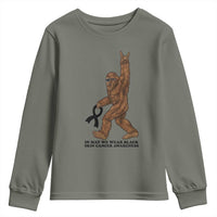 Funny Bigfoot Skin Cancer Support Youth Sweatshirt In May We Wear Black