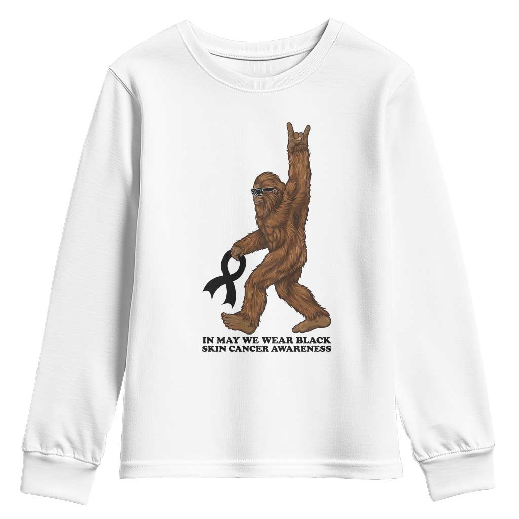 Funny Bigfoot Skin Cancer Support Youth Sweatshirt In May We Wear Black