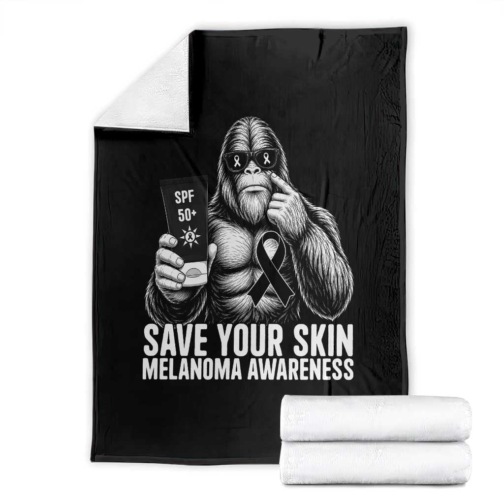 Bigfoot Save Your Skin Throw Blanket Melanoma Warrior Support