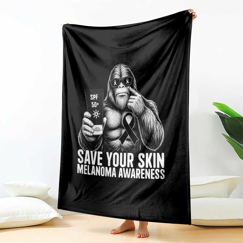 Bigfoot Save Your Skin Throw Blanket Melanoma Warrior Support