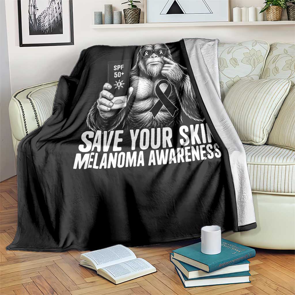 Bigfoot Save Your Skin Throw Blanket Melanoma Warrior Support