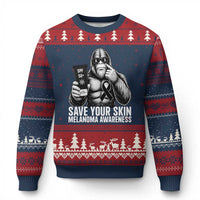 Bigfoot Save Your Skin Ugly Christmas Sweater Melanoma Warrior Support