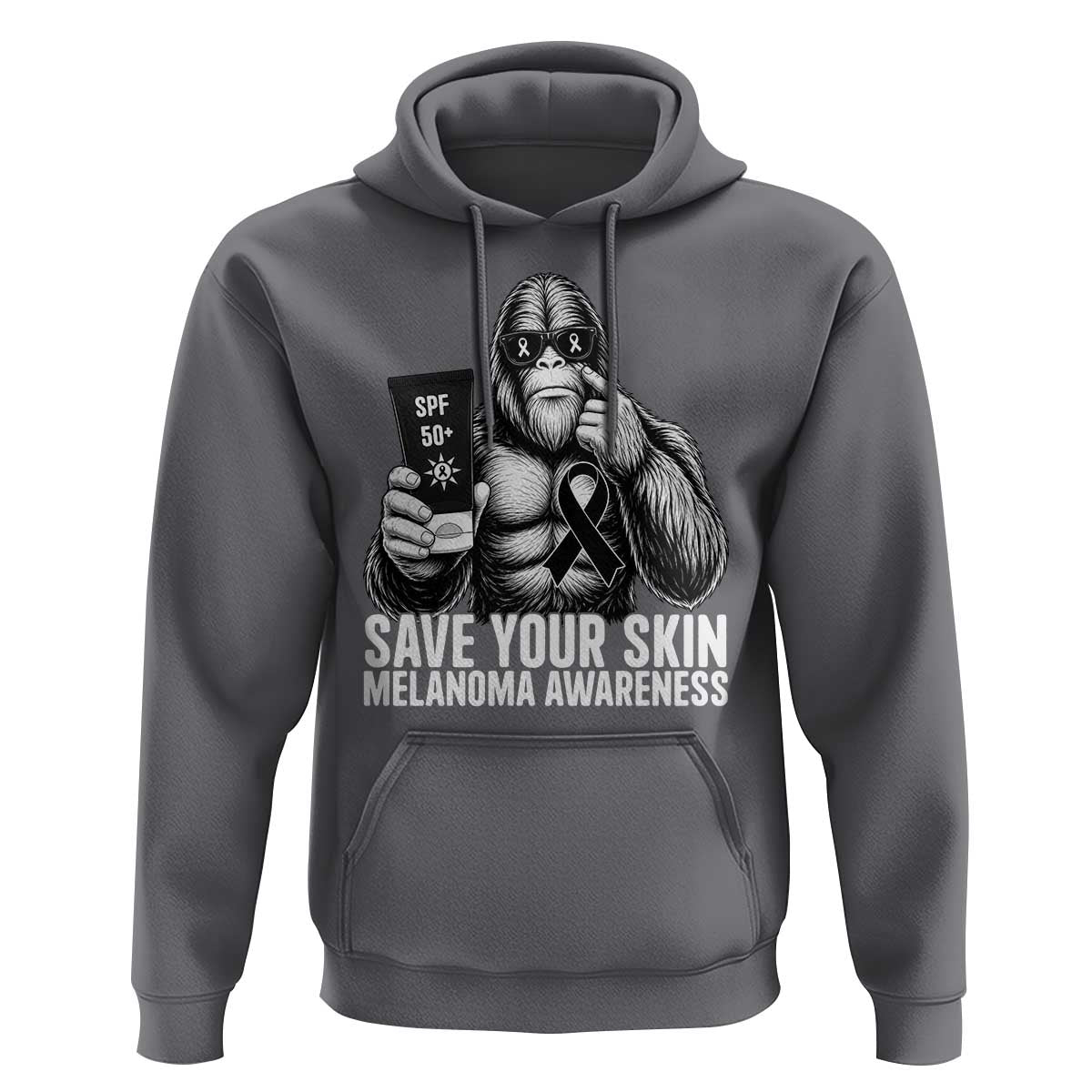 Bigfoot Save Your Skin Hoodie Melanoma Warrior Support