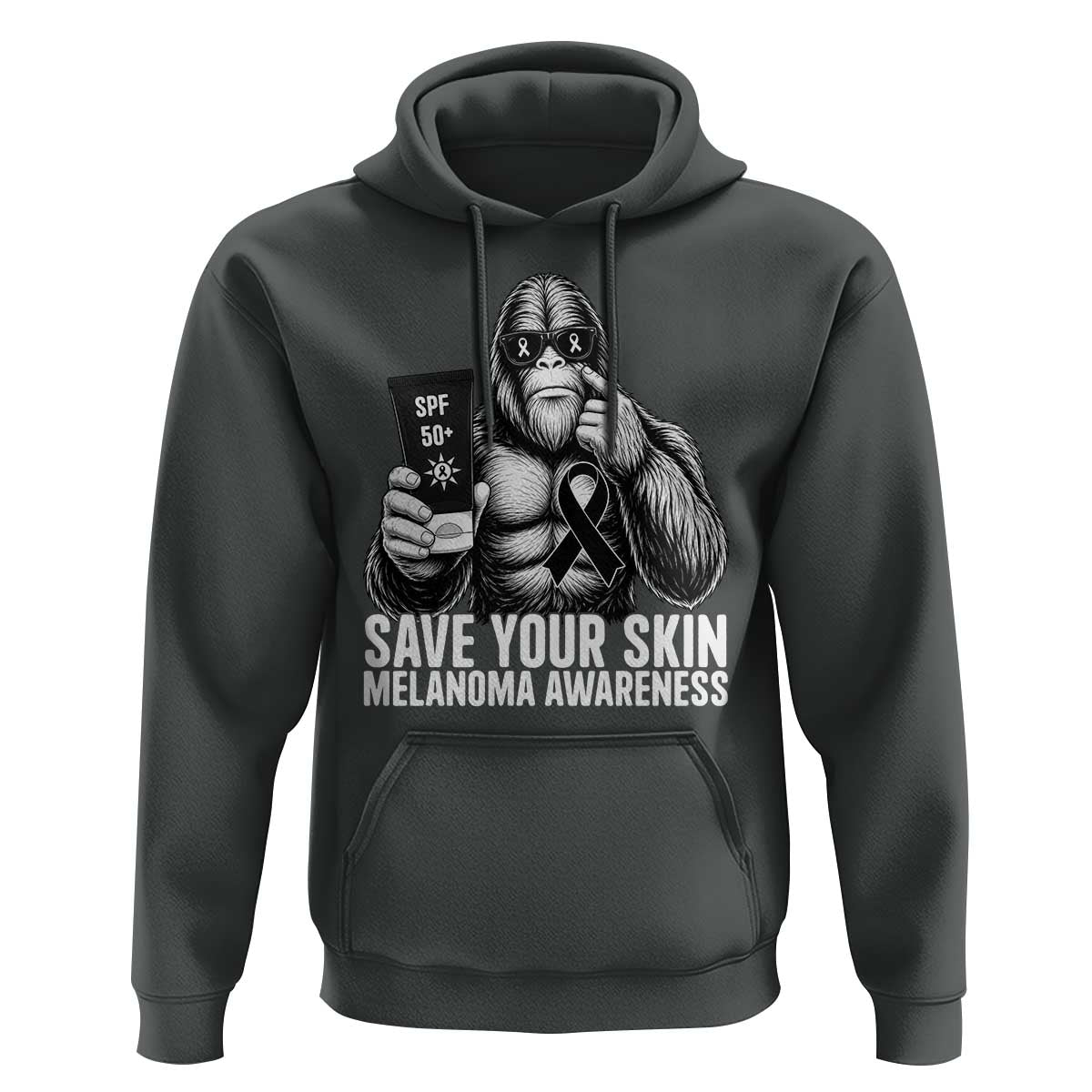 Bigfoot Save Your Skin Hoodie Melanoma Warrior Support