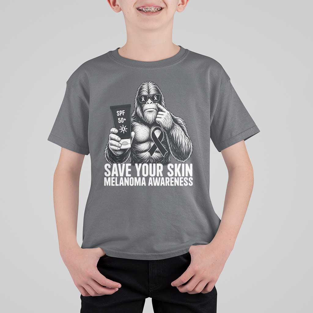 Bigfoot Save Your Skin T Shirt For Kid Melanoma Warrior Support