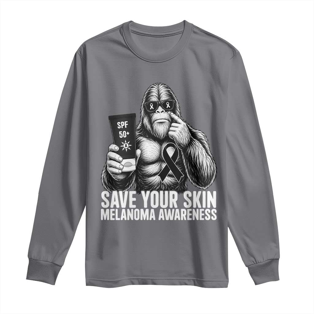 Bigfoot Save Your Skin Long Sleeve Shirt Melanoma Warrior Support