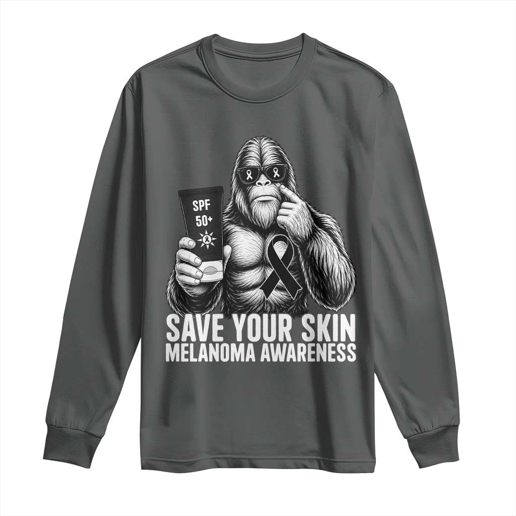 Bigfoot Save Your Skin Long Sleeve Shirt Melanoma Warrior Support