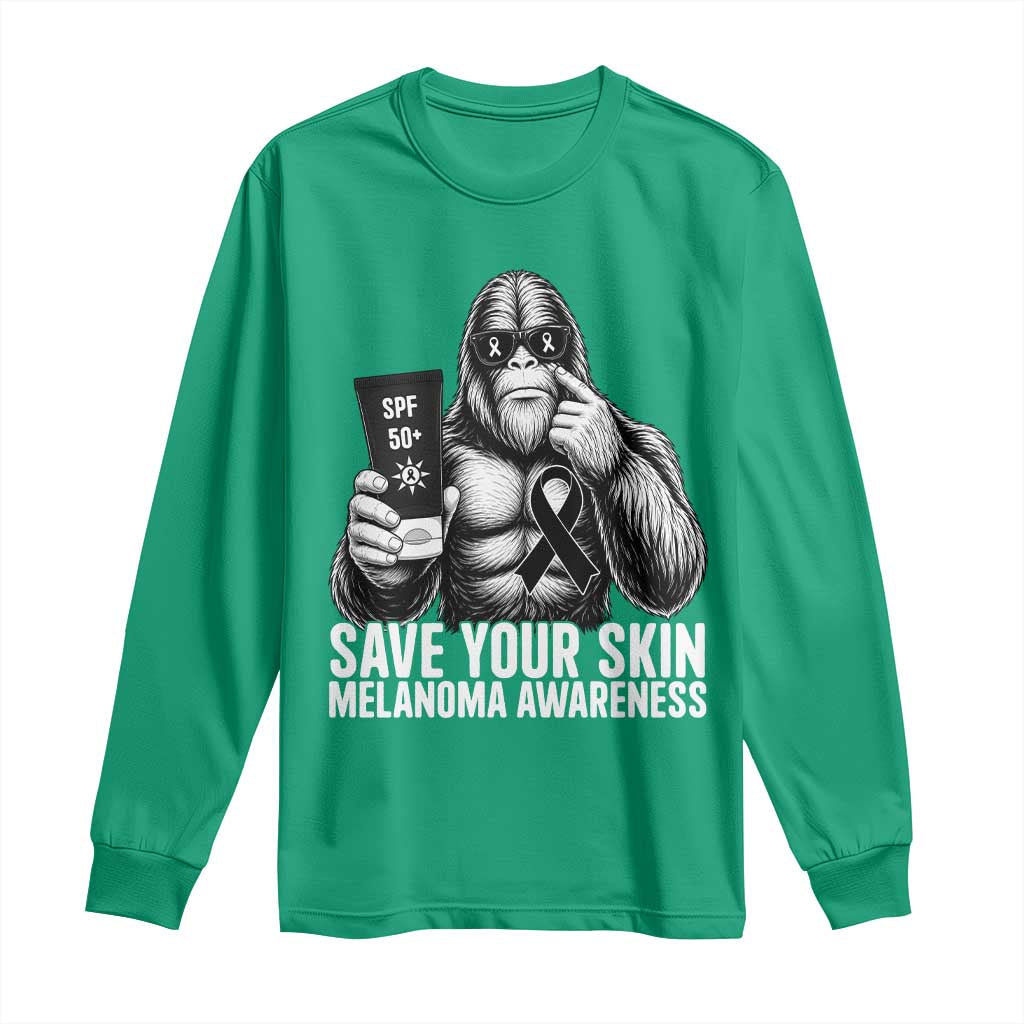 Bigfoot Save Your Skin Long Sleeve Shirt Melanoma Warrior Support