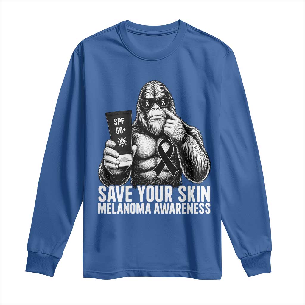 Bigfoot Save Your Skin Long Sleeve Shirt Melanoma Warrior Support