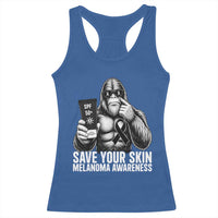 Bigfoot Save Your Skin Racerback Tank Top Melanoma Warrior Support