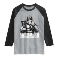 Bigfoot Save Your Skin Raglan Shirt Melanoma Warrior Support