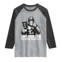 Bigfoot Save Your Skin Raglan Shirt Melanoma Warrior Support